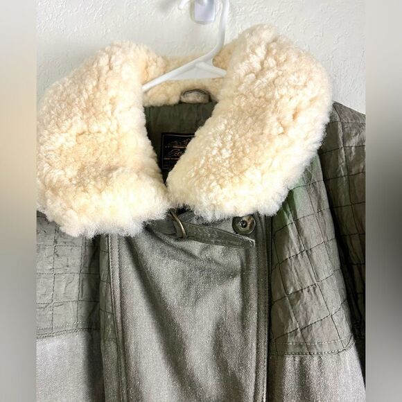 Vintage Eddie Bauer Goose Down Green Quilted Sherpa Shearling Trucker Jacket - Picture 6 of 16